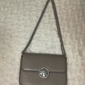 Tory Burch Gray Silver Crossbody Bag with Chain Strap